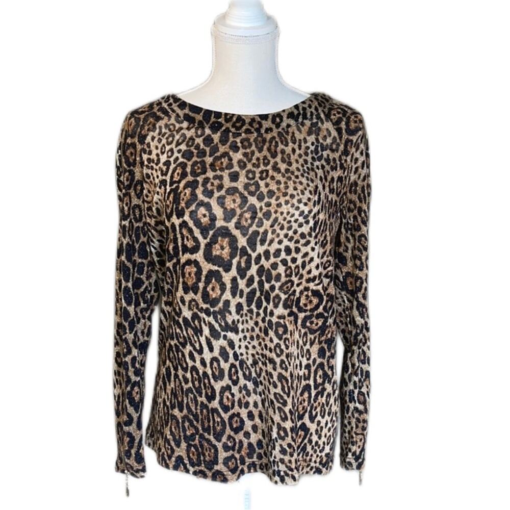 Catise Leopard Print Sparkly‎ Lightweight Sweater Blouse